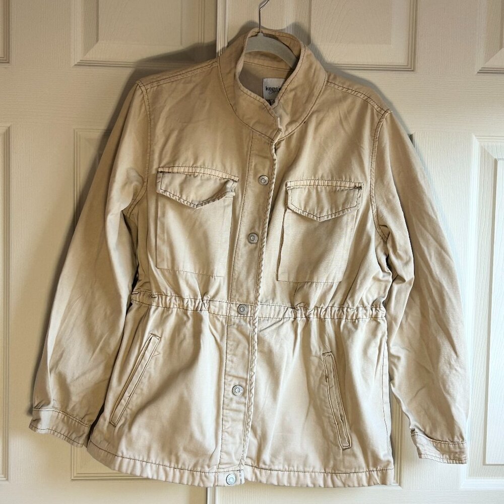 Kensie Jeans100% Cotton Snap Button up Utility Jacket, Women's size Large in Tan